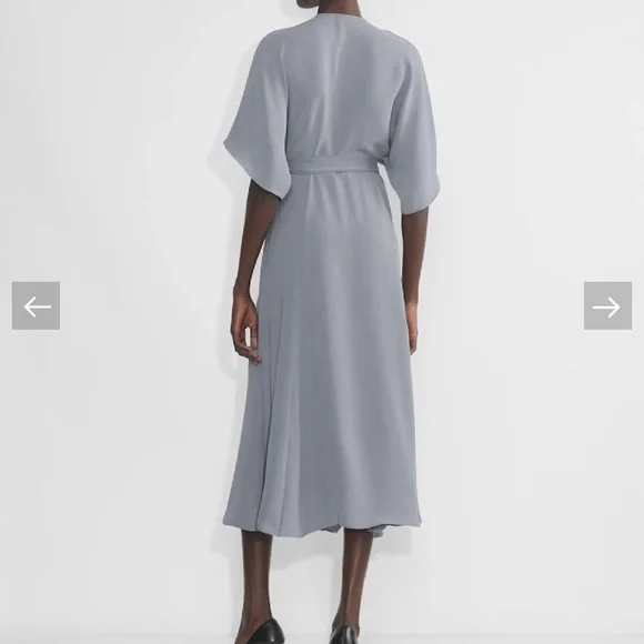 Aritzia Light Slate Gray Wrap Midi Dress with Tie Belt - Picture 3 of 5